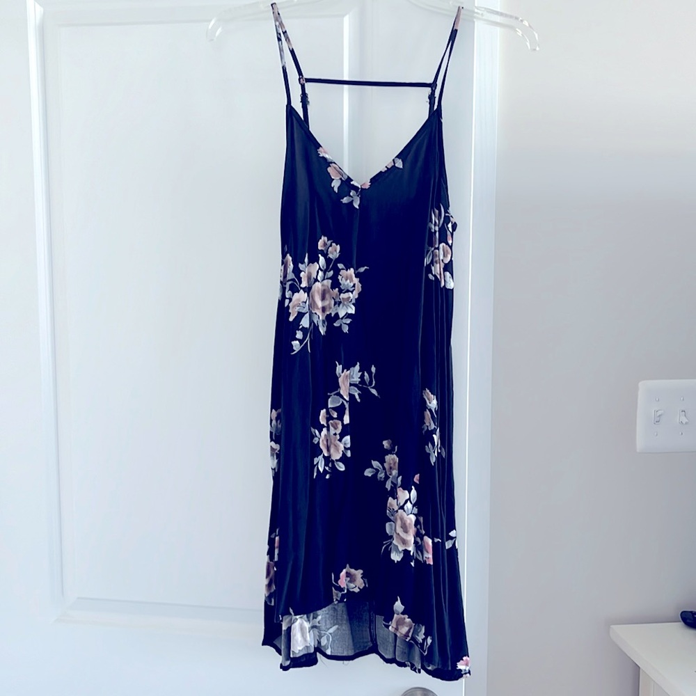 Black spaghetti strap floral dress
